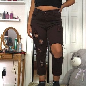 dark brown ripped jeans